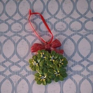Beautiful Handmade Wreath Ornament with Red Ribbon